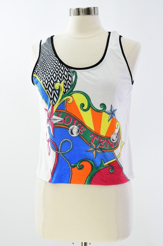 90s Vintage Womens M Graphic Print Tank Top Tail - image 3