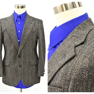 80s Vintage Deansgate Herringbone & Striped Wool Blazer Mens 40R 2 Button