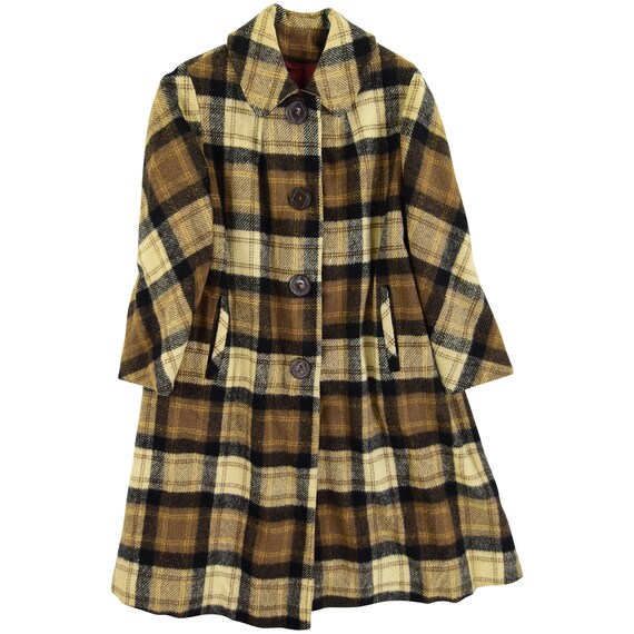 1950's Vintage Women's Plaid A Line Coat Wool Long