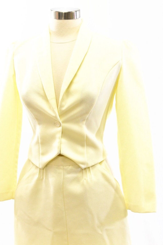 70s Vintage Yellow Skirt Suit Nipped Waist Croppe… - image 4