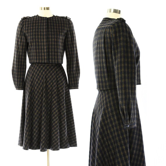 Vintage Womens S Wool Plaid Cropped Jacket Skirt S