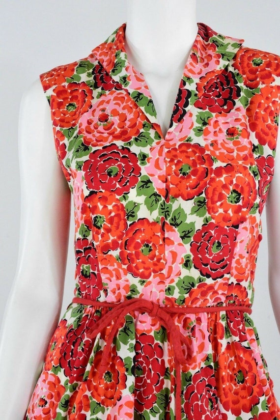 50's vintage handmade red floral print tea dress … - image 3