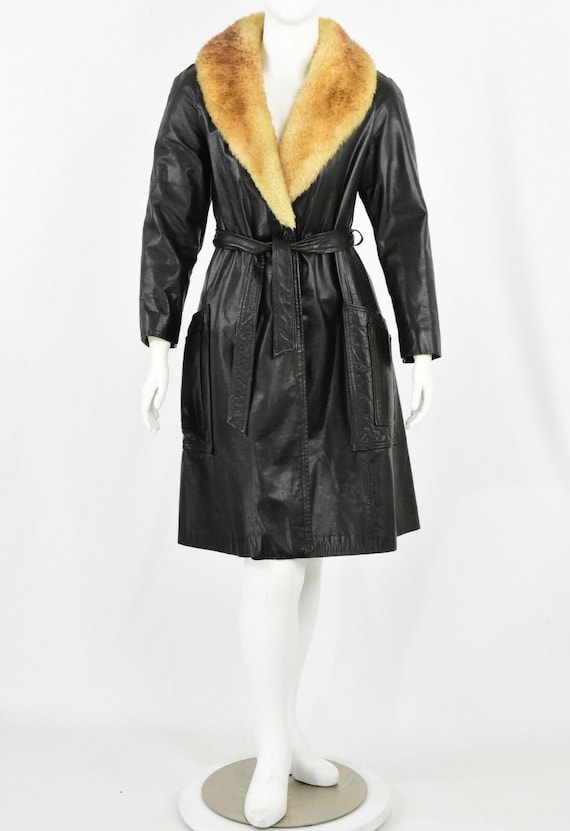 50s vintage leather & shearling wrap coat shearli… - image 2