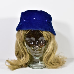 50s Vintage Blue Fur Hat Embellished Bucket Hat Jewels Womens XS image 3