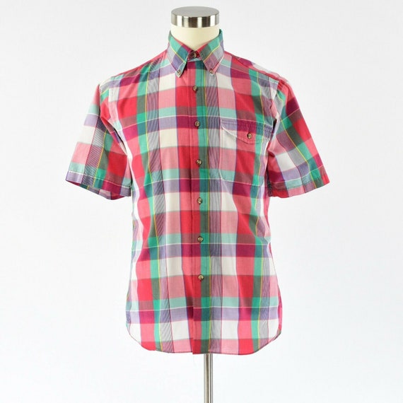 70s Vintage Mens M Plaid Button Front Shirt The F… - image 1