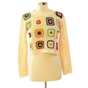 Luna & Ivy Cropped Crocheted Sweater Womens M Anthropologie Doily 70s Retro image 1