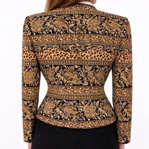 Adrianna Papell Baroque Silk Blazer Womens 8 Vintage Paisley Brown Jacket image 4