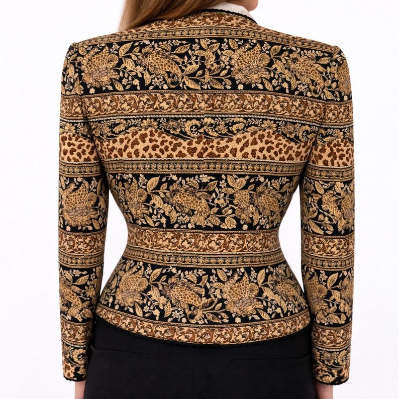 Adrianna Papell Baroque Silk Blazer Womens 8 Vintage Paisley Brown Jacket image 4