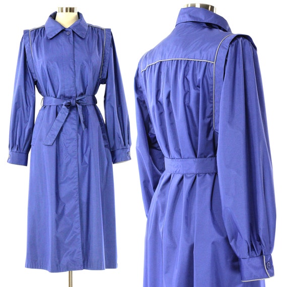 80s Vintage Womens Purple Pointed Shoulder Trench… - image 1