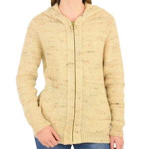70s Vintage 100% Wool Zip Hoodie Womens S Oatmeal Beige Nubby Knit Chunky Fuzzy Sweater O Ring Warm 70s Boho Hippie Hoodie Cottagecore