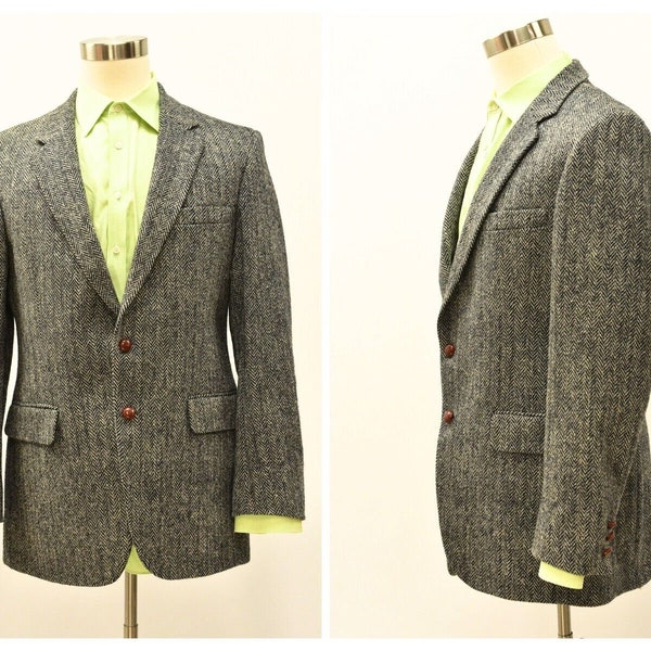 70s Vintage Harris Tweed Blazer Black & White Herringbone Mens 40L DeJongs