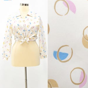 70s Vintage Womens LP Geometric Novelty Print Blouse Top PTP Karma Circle