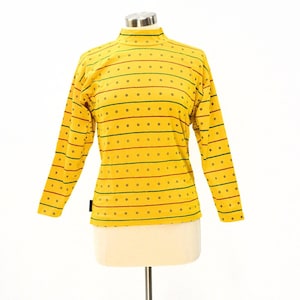 90s Vintage Generra Giovinezza Mock Neck Elbow Patch Top Yellow Floral Womens S