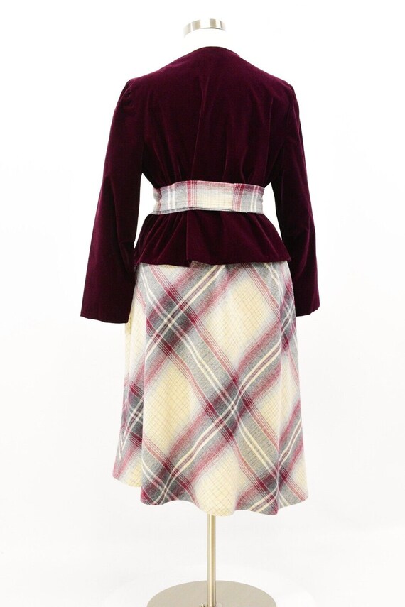 70s Vintage Velvet Skirt Suit Womens 22 Burgundy … - image 7