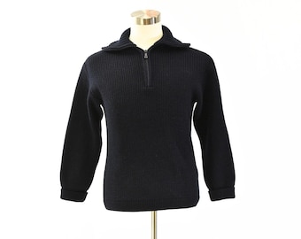Heavy Merino Wool Sweater Navy Blue Mens M 1/4 Zip Front Germany Peter Blauer