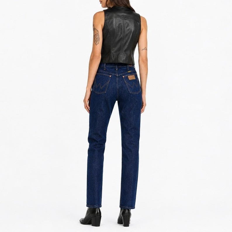70s Vintage Wrangler Jeans Blue Wash High Waist Straight Leg Women 2 Rigid Denim image 2