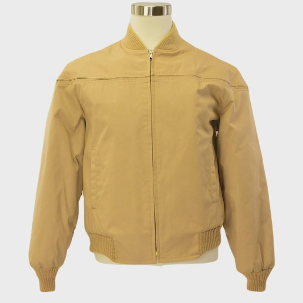 70s Vintage Campus Mens L Tan Bomber Jacket USA Faux Fur Lined Western Coat
