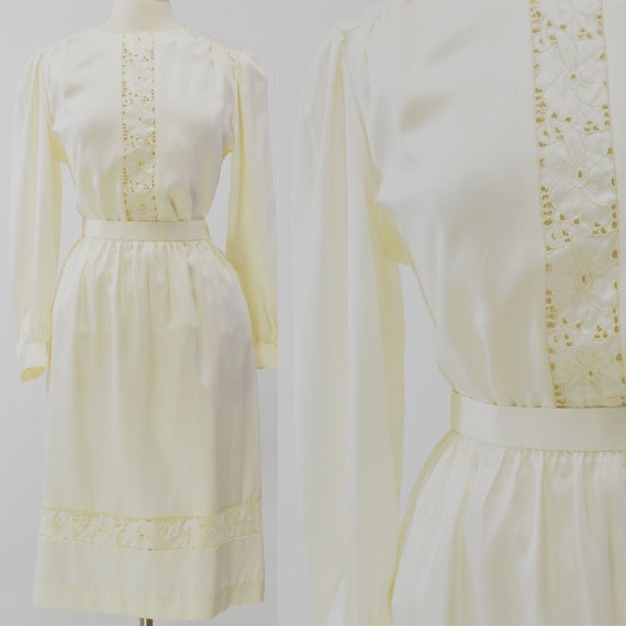 70s Vintage Womens L Petite Ivory Skirt Set Outfi… - image 1
