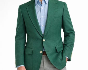 Vintage Green Linen Blazer Mens 42R 2 Button Sport Jacket Austin Reed 70s 80s