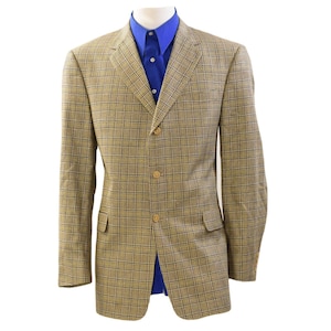 Hart Schaffner & Marx 44L Plaid 3 Button Mens Blazer Golden Yellow Silk Blend