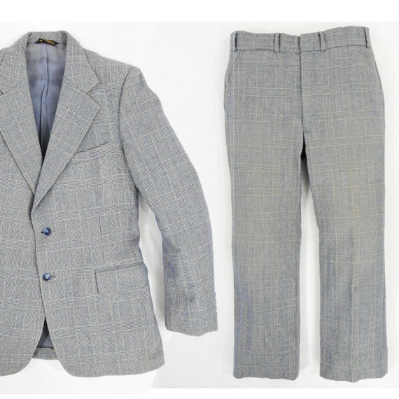 1980's vintage men's 100% wool glen plaid suit 36
