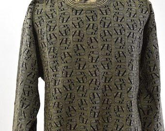 90s Vintage Mens M Textured Geometric Print Sweater Relaxed Fit Barnes Storm