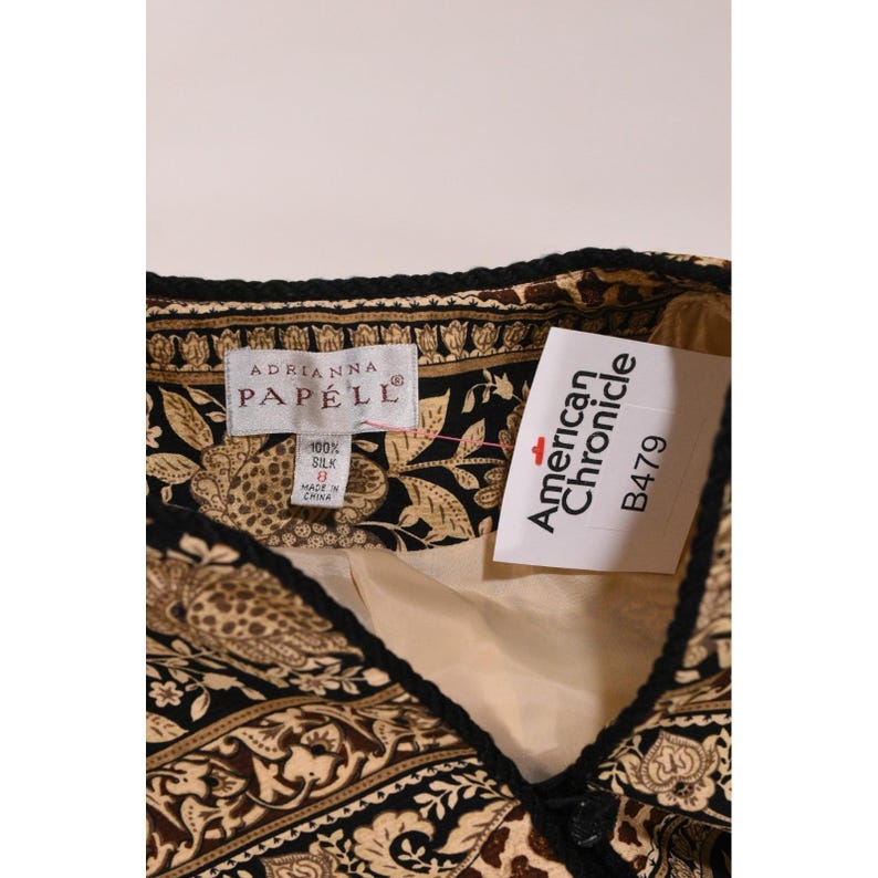 Adrianna Papell Baroque Silk Blazer Womens 8 Vintage Paisley Brown Jacket image 12