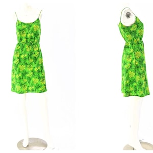 90s Vintage Womens S Green Floral Slip Dress La Belle
