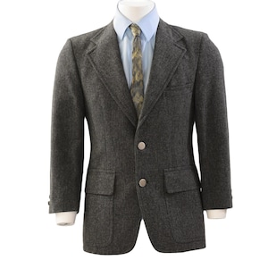 70s Vintage Baskin Medium Gray 2 Button Wool Blazer with Silver Tone Buttons