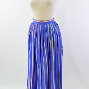 90s Vintage Blue Striped Circle Skirt Womens 8 Susan Bristol Midi Skirt