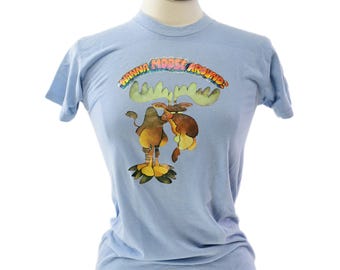 80s Vintage Wanna Moose Around Tee Womens XS S Sky Blue Funny Graphic T Shirt
