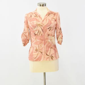 70s Vintage Womens S Sheer Pink Floral Print Blouse Spare Parts