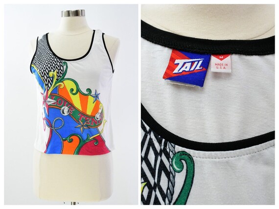 90s Vintage Womens M Graphic Print Tank Top Tail - image 1