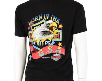 80s Vintage Harley Davidson Graphic Tee Shirt Mens L Black Eagle Head USA Biker