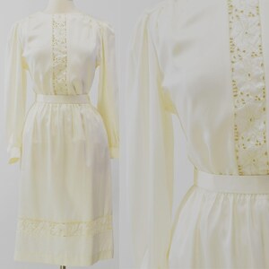70s Vintage Womens L Petite Ivory Skirt Set Outfit Combination Petites