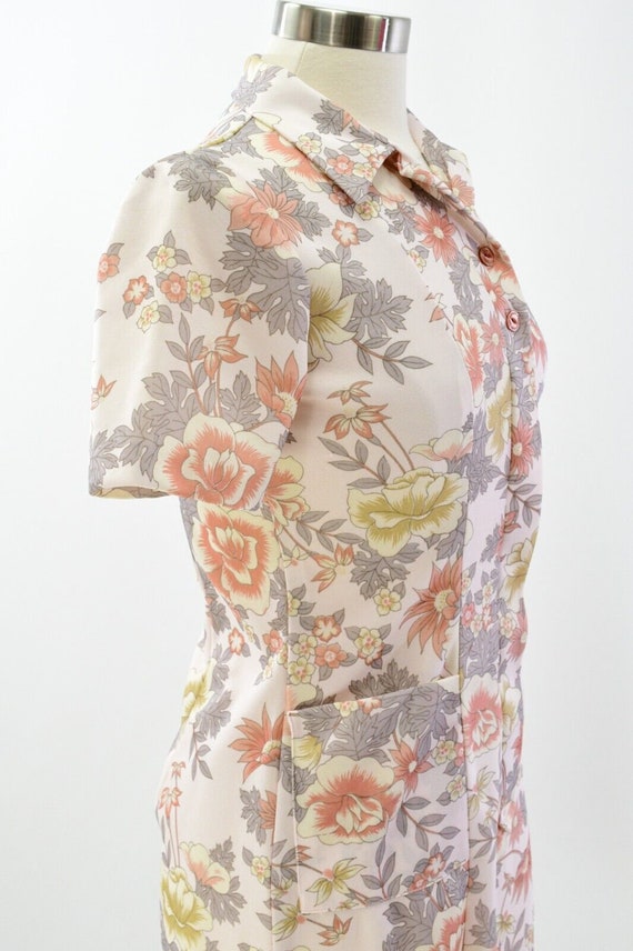 70s Vintage Floral Print Shirt Dress Womens S A N… - image 4