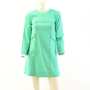 Vintage 60s Mint Green Mod Mini Dress Button Waist Belt Detail Womens 0