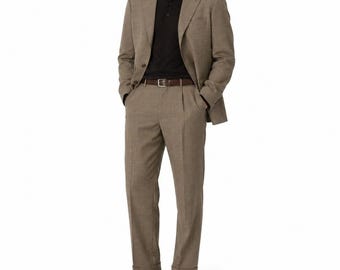 Ted Baker Plaid Wool Suit Mens 44R 34x32 Light Brown 3 Button Pleated Pants 90s