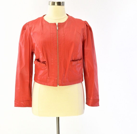 Jessica London Orange Cropped Leather Jacket Bow … - image 2