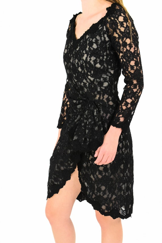 50s Vintage Black Lace Dress Size S 6 Sheath Dres… - image 2