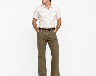 70s Vintage Levis Polyester Pants Taupe Brown Black Tab Mens 36x30 Straight Leg