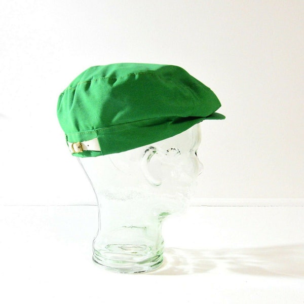 70s Vintage Mens Cabbie Hat Emerald Green Size M Adjustable Hat Weaved Cotton