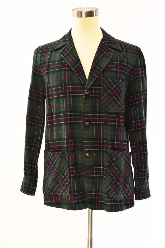 50s/60s Vintage Pendleton Green Plaid Wool Jacket 