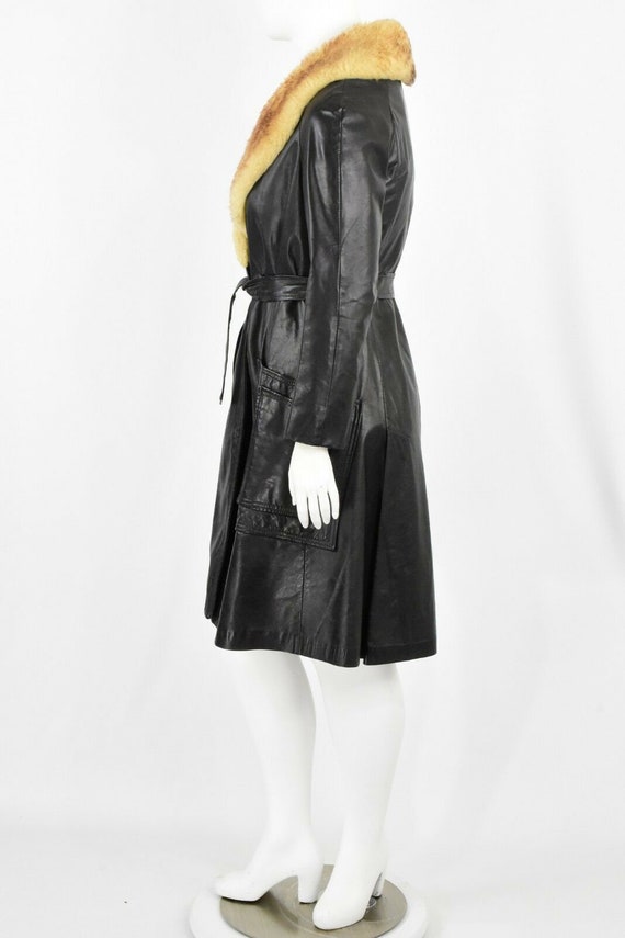 50s vintage leather & shearling wrap coat shearli… - image 5