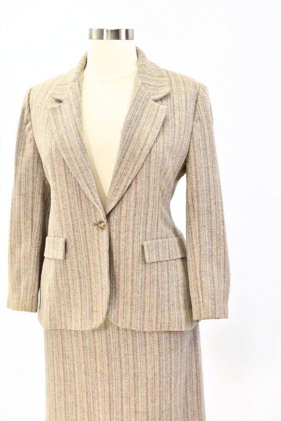 70s Vintage Striped Wool Skirt Suit Womens L Blue… - image 3