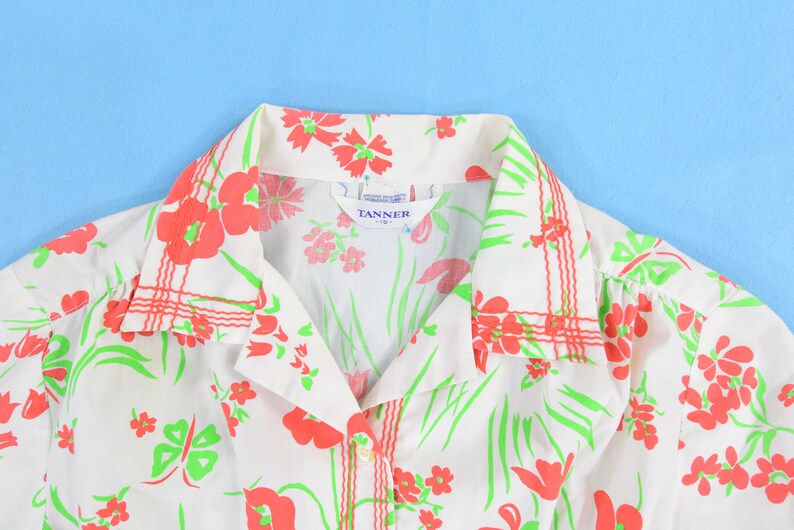 70/'s Vintage Red Butterfly Print Shirt Dress Tanner S 6 Rockabilly Cotton