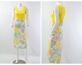 70s Vintage Pastel Floral Print Straight Skirt Vintage Skirts for Women Size XS