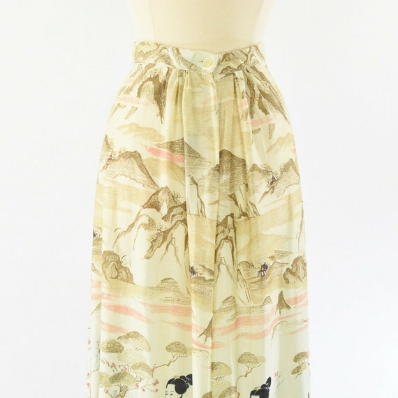 70s Vintage Scenic Asian Print Maxi Skirt Novelty… - image 6