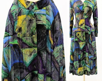 80s Vintage Abstract Print Skirt Set Womens S In Group Ltd