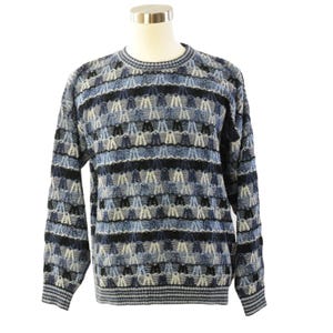 90s Protege Coogi Style 3D Popcorn Knit Mens Sweater 2XL Blue StreetwearAbstract
